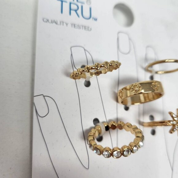 Time And Tru Hope 5 Pc Ring Set Gold Tone & Crystal Accents - Picture 4 of 7